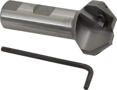 Everede Tool - 41° Lead Angle, 1.414" Max Cut Diam, 11/16" Min Cut Diam, 0.418" Max Depth of Cut, Indexable Chamfer and Angle End Mill - 2 Inserts, APLT 347 Insert Style, 3" Overall Length, Straight Shank, 82° Included Angle - Exact Tool & Supply