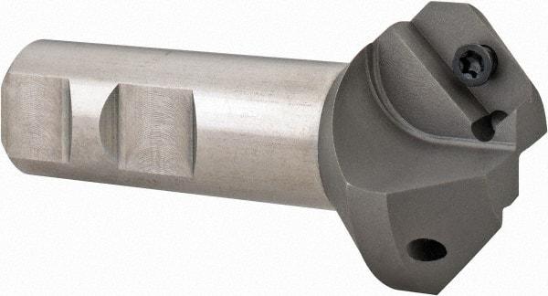 Everede Tool - 41° Lead Angle, 1.914" Max Cut Diam, 1-3/16" Min Cut Diam, 0.418" Max Depth of Cut, Indexable Chamfer and Angle End Mill - 3 Inserts, APLT 347 Insert Style, 3.2" Overall Length, Straight Shank, 82° Included Angle - Exact Tool & Supply