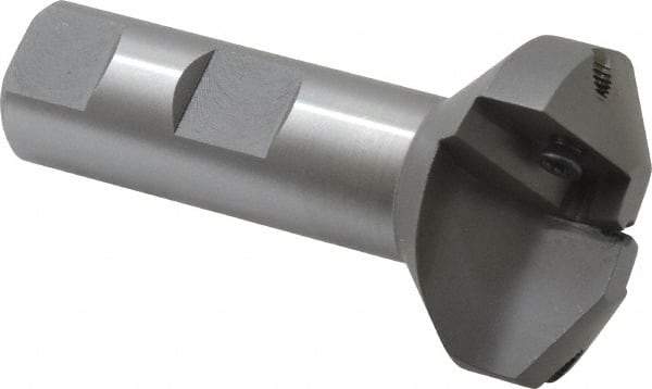 Everede Tool - 60° Lead Angle, 1.458" Max Cut Diam, 1/2" Min Cut Diam, 0.277" Max Depth of Cut, Indexable Chamfer and Angle End Mill - 2 Inserts, APLT 347 Insert Style, 3" Overall Length, Straight Shank, 120° Included Angle - Exact Tool & Supply