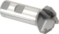 Everede Tool - 45° Lead Angle, 1.721" Max Cut Diam, 15/16" Min Cut Diam, 0.391" Max Depth of Cut, Indexable Chamfer and Angle End Mill - 3 Inserts, APLT 347 Insert Style, 3.2" Overall Length, Straight Shank, 90° Included Angle - Exact Tool & Supply