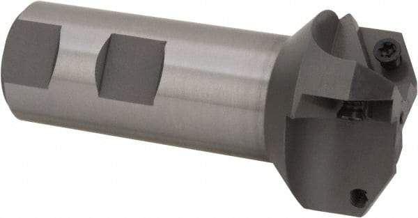 Everede Tool - 60° Lead Angle, 1.708" Max Cut Diam, 3/4" Min Cut Diam, 0.277" Max Depth of Cut, Indexable Chamfer and Angle End Mill - 3 Inserts, APLT 347 Insert Style, 3.2" Overall Length, Straight Shank, 120° Included Angle - Exact Tool & Supply
