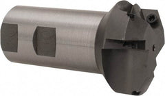 Everede Tool - 60° Lead Angle, 1.958" Max Cut Diam, 1" Min Cut Diam, 0.277" Max Depth of Cut, Indexable Chamfer and Angle End Mill - 3 Inserts, APLT 347 Insert Style, 3.2" Overall Length, Straight Shank, 120° Included Angle - Exact Tool & Supply