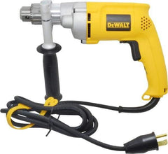 DeWALT - 1/2" Keyed Chuck, 0 to 1,000 RPM, Pistol Grip Handle Electric Drill - 7.8 Amps, 120 Volts, Reversible, Includes 360° Side Handle & Chuck Key with Holder - Exact Tool & Supply