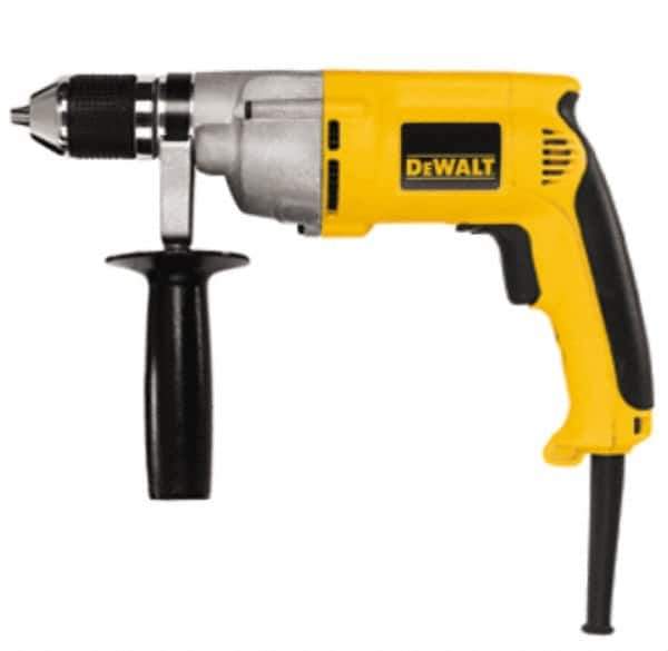 DeWALT - 1/2" Keyless Chuck, 0 to 600 RPM, Pistol Grip Handle Electric Drill - 7.8 Amps, 120 Volts, Reversible, Includes 360° Side Handle - Exact Tool & Supply