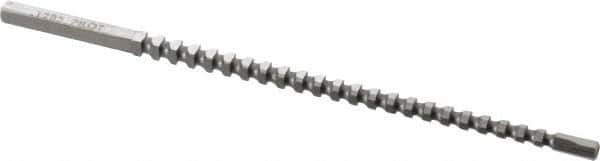 Dumont Minute Man - 1/8" x 4-1/8" Overall Length, 0.1285" Pilot Hole Diam, Square Broach - 0.1255 to 0.1265" Tolerance, 0.175 to 0.177" Across Corners, #30 Drill, 1/8" Pitch, 3/16 to 1/2" LOC, 700 Lbs. Pressure for Max LOC - Exact Tool & Supply