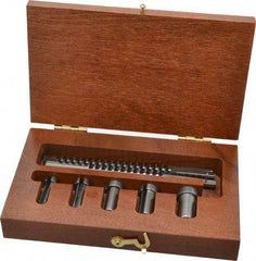 Dumont Minute Man - 8 Piece, 1/16 to 1/8" Keyway Width, Style A Keyway Broach Set - Bright Finish High Speed Steel Broach, Collared Bushing, 1/4 to 1/2" Bushing Diam - Exact Tool & Supply