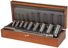 Dumont Minute Man - 13 Piece, 1/8 to 3/8" Keyway Width, Style B & C Keyway Broach Set - Bright Finish High Speed Steel Broach, Collared Bushing, 1/2 to 1-1/2" Bushing Diam - Exact Tool & Supply