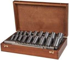Dumont Minute Man - 22 Piece, 1/8 to 3/8" Keyway Width, Style B & C Keyway Broach Set - Bright Finish High Speed Steel Broach, Collared Bushing, 1/2 to 1-9/16" Bushing Diam - Exact Tool & Supply
