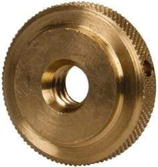 Gibraltar - 1/4-20" UNC Thread, Uncoated, Brass Round Knurled Check Nut - 1/4" Overall Height, 7/8" Diam x 3/16" Head Height, 5/8" Diam x 1/16" Base Height - Exact Tool & Supply