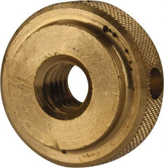 Gibraltar - 5/16-18" UNC Thread, Uncoated, Brass Round Knurled Check Nut - 3/8" Overall Height, 1" Head Diam, 3/4" Diam x 3/32" Base Height - Exact Tool & Supply
