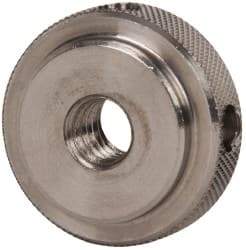 Gibraltar - 5/16-18" UNC Thread, Uncoated, Stainless Steel Round Knurled Check Nut - 3/8" Overall Height, 1" Head Diam, 3/4" Diam x 3/32" Base Height - Exact Tool & Supply