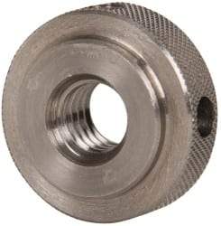 Gibraltar - 3/8-16" UNC Thread, Uncoated, Stainless Steel Round Knurled Check Nut - 3/8" Overall Height, 1" Head Diam, 3/4" Diam x 3/32" Base Height - Exact Tool & Supply