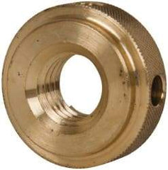 Gibraltar - 5/8-11" UNC Thread, Uncoated, Brass Round Knurled Check Nut - 1/2" Overall Height, 1-3/8" Diam x 3/8" Head Height, 1-1/8" Diam x 1/8" Base Height - Exact Tool & Supply