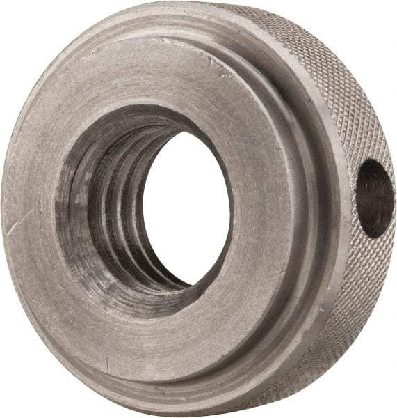 Gibraltar - 5/8-11" UNC Thread, Uncoated, Stainless Steel Round Knurled Check Nut - 1/2" Overall Height, 1-3/8" Diam x 3/8" Head Height, 1-1/8" Diam x 1/8" Base Height - Exact Tool & Supply