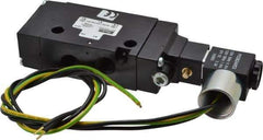 Parker - 1/4" Inlet x 1/4" Outlet, Single Solenoid Actuator, Air Return, 2 Position, Body Ported Solenoid Air Valve - 120 VAC Input, 88 CFM, 1.4 CV, 4 Way, 145 psi, 5-3/4" Long x 1.15" Wide x 3.97" High, 0 to 160°F - Exact Tool & Supply