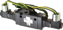 Parker - 1/4" Inlet x 1/4" Outlet, Double Solenoid Actuator, Solenoid Return, 2 Position, Body Ported Solenoid Air Valve - 120 VAC Input, 88 CFM, 1.4 CV, 4 Way, 145 psi, 7-3/10" Long x 1.15" Wide x 3.97" High, 0 to 160°F - Exact Tool & Supply