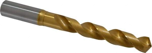 OSG - 18.00098mm 120° Vanadium High Speed Steel Jobber Drill - TiN Finish, Right Hand Cut, Spiral Flute, Straight Shank, 184mm OAL, Standard Point - Exact Tool & Supply