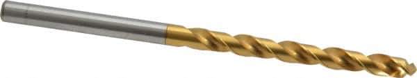 OSG - #22 130° Vanadium High Speed Steel Jobber Drill - TiN Finish, Right Hand Cut, Spiral Flute, Straight Shank, 75mm OAL, Standard Point - Exact Tool & Supply