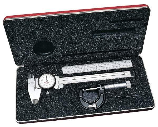 Starrett - 4 Piece, Machinist Caliper and Micrometer Tool Kit - 0 to 150 mm Caliper, 0 to 25 mm Micrometer - Exact Tool & Supply