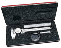 Starrett - 4 Piece, Machinist Caliper and Micrometer Tool Kit - 0 to 150 mm Caliper, 0 to 25 mm Micrometer - Exact Tool & Supply