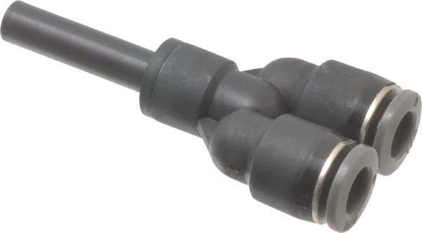 Norgren - 1/4" Tube OD, Brass Push-to-Connect Tube Y Stem Connector - Tube to Stem Connection, 150 Max psi, Nitrile O-Ring, 0 to 175°F Working Temp - Exact Tool & Supply