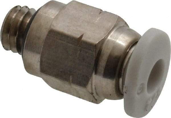 Norgren - 1/8" Tube OD, 10-32 UNF Brass Push-to-Connect Tube Male Connector - Tube to Male UNF Connection, 150 Max psi, Nitrile O-Ring, 0 to 175°F Working Temp - Exact Tool & Supply