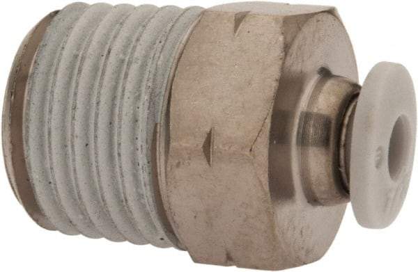 Norgren - 1/8" Tube OD, 1/4 NPTF Brass Push-to-Connect Tube Male Connector - Tube to Male NPT Connection, 150 Max psi, Nitrile O-Ring, 0 to 175°F Working Temp - Exact Tool & Supply