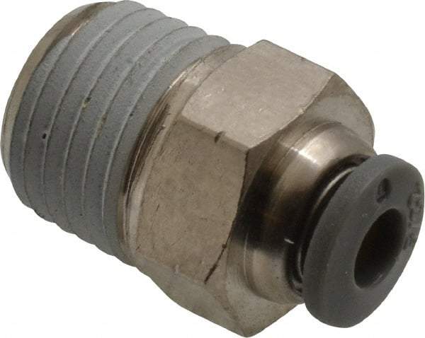 Norgren - 5/32" Tube OD, 1/4 NPTF Brass Push-to-Connect Tube Male Connector - Tube to Male NPT Connection, 150 Max psi, Nitrile O-Ring, 0 to 175°F Working Temp - Exact Tool & Supply