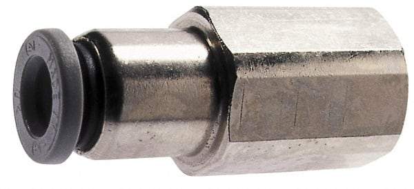Norgren - 3/8" Tube OD, 3/8 NPTF Brass Push-to-Connect Tube Female Connector - Tube to Female NPT Connection, 150 Max psi, Nitrile O-Ring, 0 to 175°F Working Temp - Exact Tool & Supply