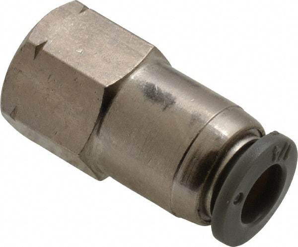 Norgren - 1/4" Tube OD, 1/8 NPTF Brass Push-to-Connect Tube Female Connector - Tube to Female NPT Connection, 150 Max psi, Nitrile O-Ring, 0 to 175°F Working Temp - Exact Tool & Supply