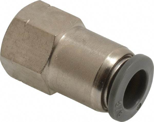 Norgren - 3/8" Tube OD, 1/4 NPTF Brass Push-to-Connect Tube Female Connector - Tube to Female NPT Connection, 150 Max psi, Nitrile O-Ring, 0 to 175°F Working Temp - Exact Tool & Supply