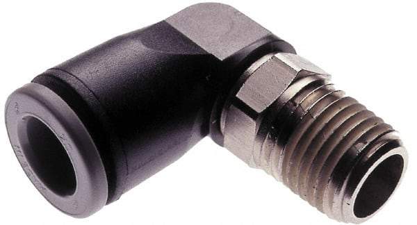 Norgren - 3/8" Tube OD, 1/2 NPTF Brass Push-to-Connect Tube Male Swivel Elbow - Tube to Male NPT Connection, 150 Max psi, Nitrile O-Ring, 0 to 175°F Working Temp - Exact Tool & Supply