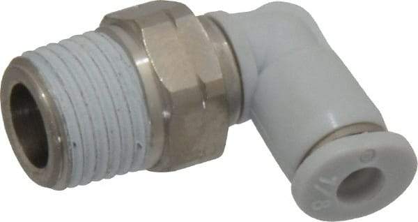 Norgren - 1/8" Tube OD, 1/8 NPTF Brass Push-to-Connect Tube Male Swivel Elbow - Tube to Male NPT Connection, 150 Max psi, Nitrile O-Ring, 0 to 175°F Working Temp - Exact Tool & Supply