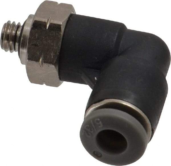 Norgren - 5/32" Tube OD, 10-32 UNF Brass Push-to-Connect Tube Male Swivel Elbow - Tube to Male UNF Connection, 150 Max psi, Nitrile O-Ring, 0 to 175°F Working Temp - Exact Tool & Supply