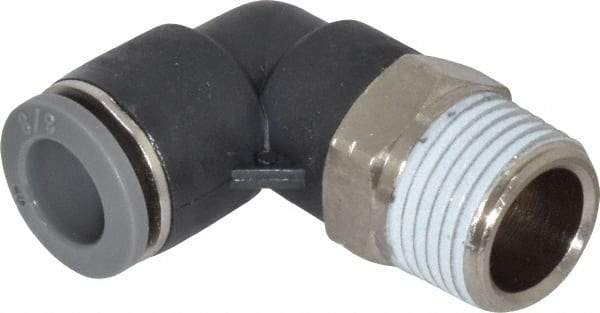 Norgren - 3/8" Tube OD, 3/8 NPTF Brass Push-to-Connect Tube Male Swivel Elbow - Tube to Male NPT Connection, 150 Max psi, Nitrile O-Ring, 0 to 175°F Working Temp - Exact Tool & Supply