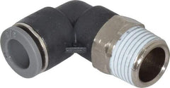 Norgren - 3/8" Tube OD, 3/8 NPTF Brass Push-to-Connect Tube Male Swivel Elbow - Tube to Male NPT Connection, 150 Max psi, Nitrile O-Ring, 0 to 175°F Working Temp - Exact Tool & Supply