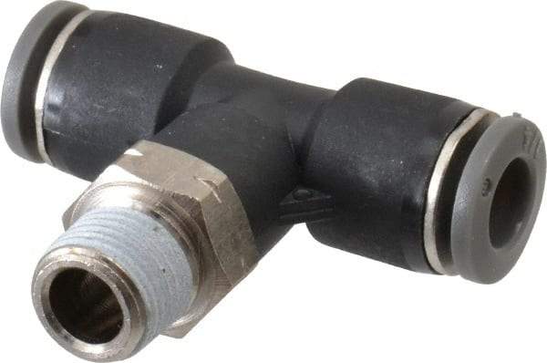 Norgren - 1/4" Tube OD, 1/8 NPTF Brass Push-to-Connect Tube Male Swivel Branch Tee - Tube to Male NPT Connection, 150 Max psi, Nitrile O-Ring, 0 to 175°F Working Temp - Exact Tool & Supply
