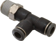 Norgren - 1/4" Tube OD, 1/4 NPTF Brass Push-to-Connect Tube Male Swivel Run Tee - Tube to Male NPT Connection, 150 Max psi, Nitrile O-Ring, 0 to 175°F Working Temp - Exact Tool & Supply
