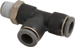 Norgren - 3/8" Tube OD, 1/4 NPTF Brass Push-to-Connect Tube Male Swivel Run Tee - Tube to Male NPT Connection, 150 Max psi, Nitrile O-Ring, 0 to 175°F Working Temp - Exact Tool & Supply