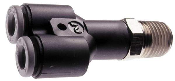 Norgren - 10mm Tube OD, 1/2 BSPT Brass Push-to-Connect Tube Male Parallel Y - Tube to Male BSPT Connection, 150 Max psi, Nitrile O-Ring, 0 to 175°F Working Temp - Exact Tool & Supply