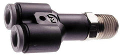 Norgren - 10mm Tube OD, 1/2 BSPT Brass Push-to-Connect Tube Male Parallel Y - Tube to Male BSPT Connection, 150 Max psi, Nitrile O-Ring, 0 to 175°F Working Temp - Exact Tool & Supply