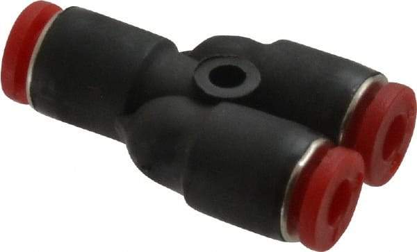 Norgren - 4mm Tube OD, Brass Push-to-Connect Tube Parallel Y - 150 Max psi, Tube to Tube Connection, Nitrile O-Ring, 0 to 175°F Working Temp - Exact Tool & Supply