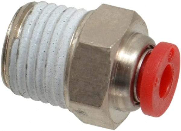 Norgren - 4mm Tube OD, 1/4 BSPT Brass Push-to-Connect Tube Male Connector - Tube to Male BSPT Connection, 150 Max psi, Nitrile O-Ring, 0 to 175°F Working Temp - Exact Tool & Supply