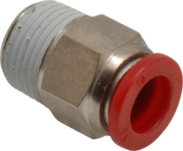Norgren - 10mm Tube OD, 3/8 BSPT Brass Push-to-Connect Tube Male Connector - Tube to Male BSPT Connection, 150 Max psi, Nitrile O-Ring, 0 to 175°F Working Temp - Exact Tool & Supply
