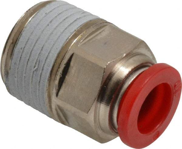 Norgren - 10mm Tube OD, 1/2 BSPT Brass Push-to-Connect Tube Male Connector - Tube to Male BSPT Connection, 150 Max psi, Nitrile O-Ring, 0 to 175°F Working Temp - Exact Tool & Supply