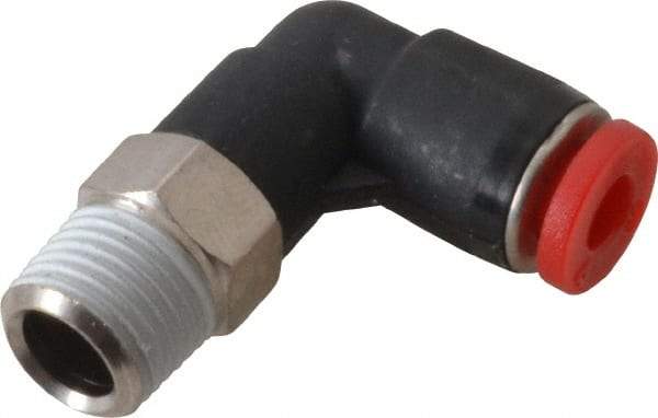 Norgren - 4mm Tube OD, 1/8 BSPT Brass Push-to-Connect Tube Male Swivel Elbow - Tube to Male BSPT Connection, 150 Max psi, Nitrile O-Ring, 0 to 175°F Working Temp - Exact Tool & Supply