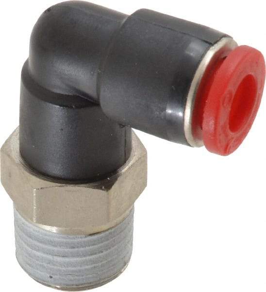Norgren - 6mm Tube OD, 1/4 BSPT Brass Push-to-Connect Tube Male Swivel Elbow - Tube to Male BSPT Connection, 150 Max psi, Nitrile O-Ring, 0 to 175°F Working Temp - Exact Tool & Supply
