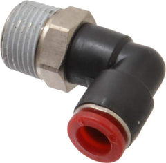Norgren - 8mm Tube OD, 3/8 BSPT Brass Push-to-Connect Tube Male Swivel Elbow - Tube to Male BSPT Connection, 150 Max psi, Nitrile O-Ring, 0 to 175°F Working Temp - Exact Tool & Supply