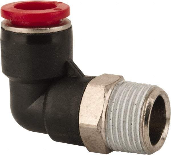 Norgren - 10mm Tube OD, 3/8 BSPT Brass Push-to-Connect Tube Male Swivel Elbow - Tube to Male BSPT Connection, 150 Max psi, Nitrile O-Ring, 0 to 175°F Working Temp - Exact Tool & Supply