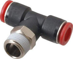 Norgren - 10mm Tube OD, 3/8 BSPT Brass Push-to-Connect Tube Male Swivel Branch Tee - Tube to Male BSPT Connection, 150 Max psi, Nitrile O-Ring, 0 to 175°F Working Temp - Exact Tool & Supply